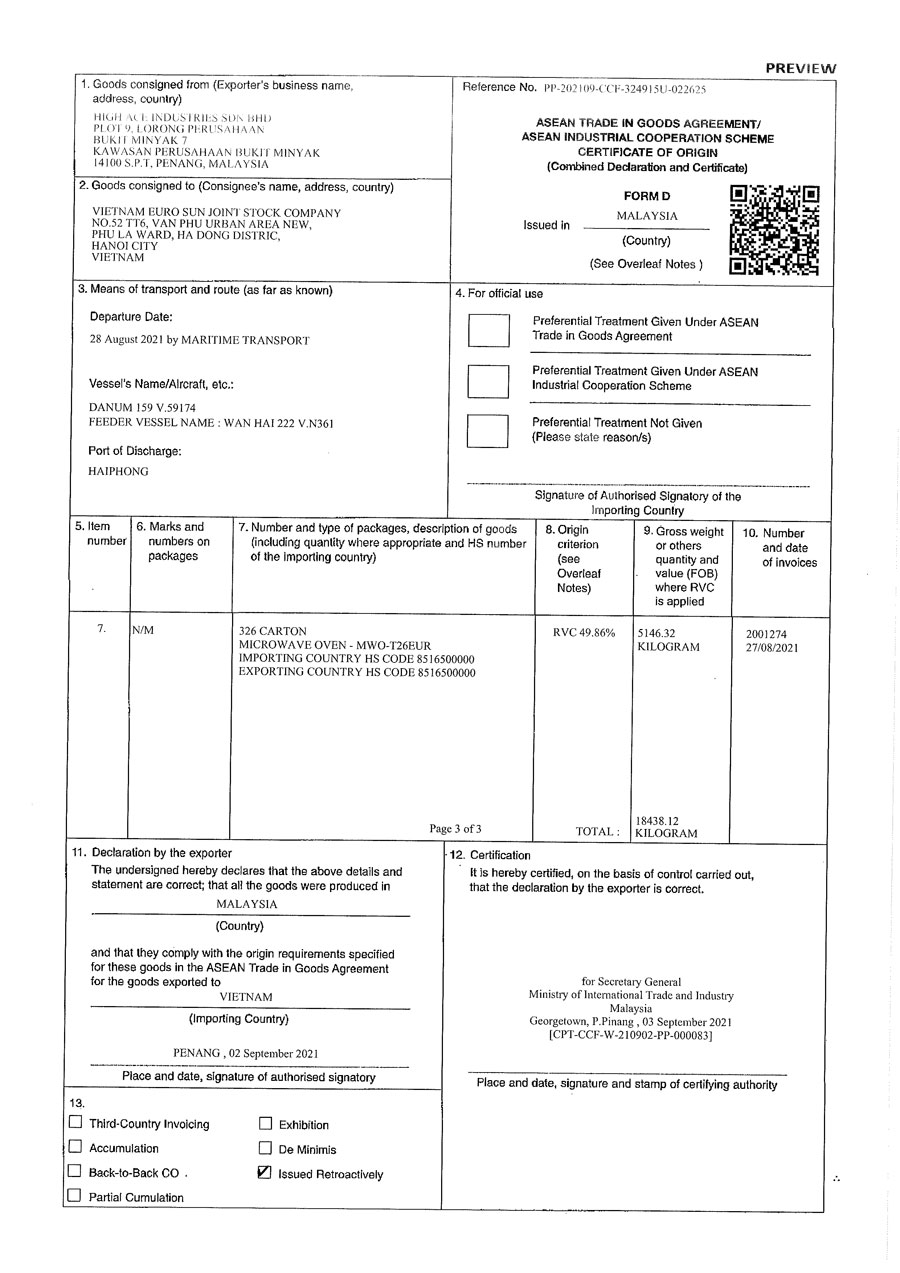 Ảnh chứng nhận CO-T26EUR