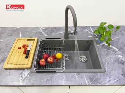 Chậu rửa bát đá Konox Ruvita 680 Grey