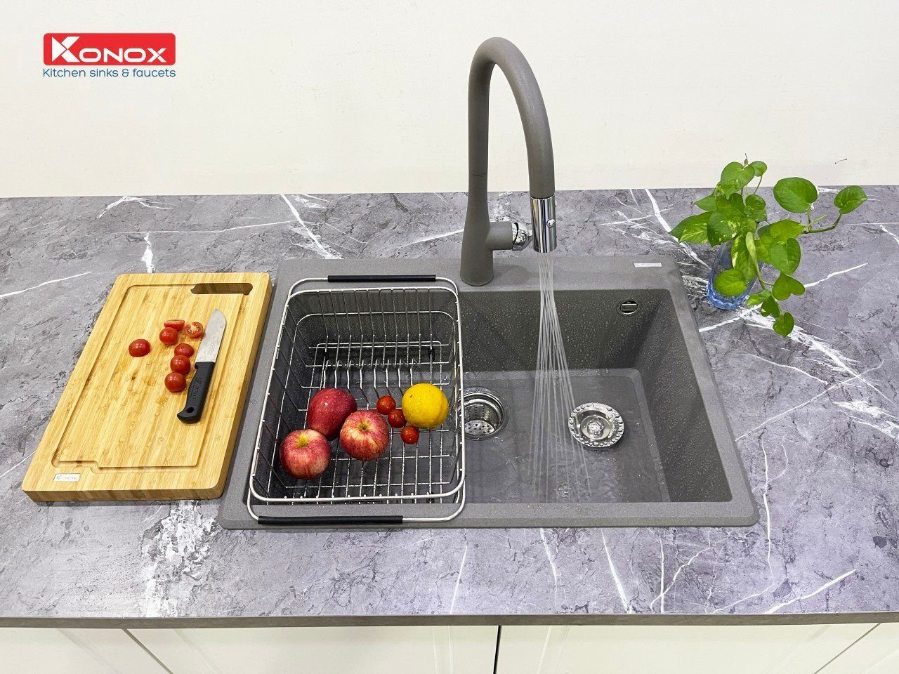 Chậu rửa bát đá Konox Ruvita 680 Grey