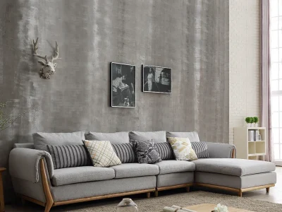 Ghế sofa góc đệm vải viền da gỗ sồi L22