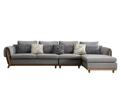 Ghế sofa góc đệm vải viền da gỗ sồi L22