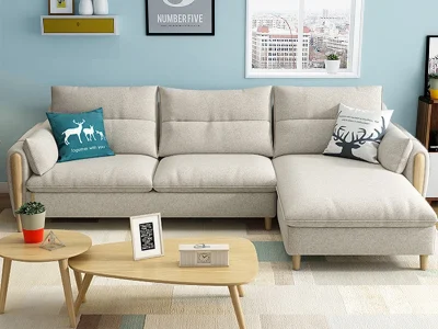 Ghế sofa góc đệm vải viền gỗ sồi L25