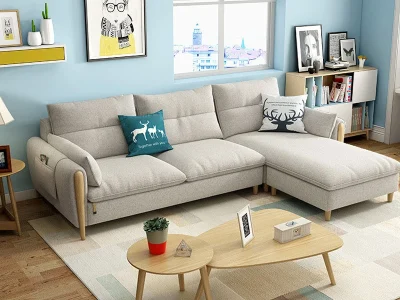 Ghế sofa góc đệm vải viền gỗ sồi L25