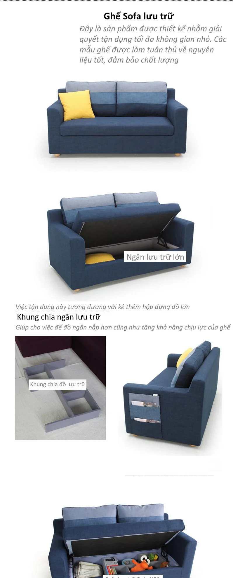 Ghế sofa giá rẻ kết hợp lưu trữ đồ N06