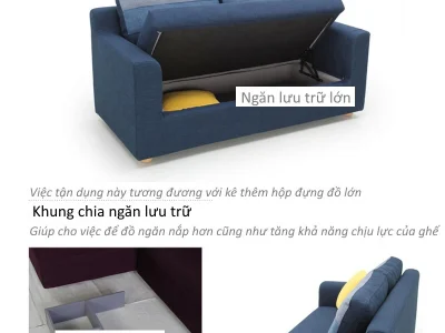 Ghế sofa giá rẻ kết hợp lưu trữ đồ N06