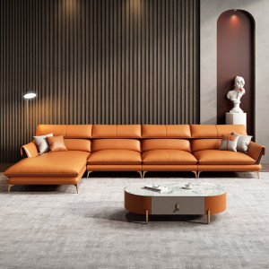 Sofa da bò Italy cao cấp Davina (L43) phiên bản màu cam