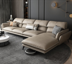 Sofa góc L bọc da bò Italy Lacoste (L44) phiên bản màu be