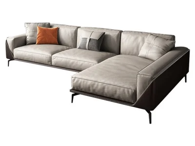 Ghế sofa góc đệm da chân sắt L28