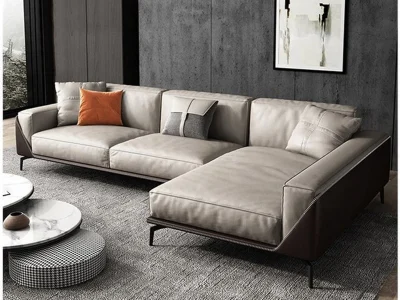 Ghế sofa góc đệm da chân sắt L28