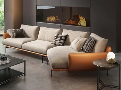 Sofa góc đệm da dáng cong L30