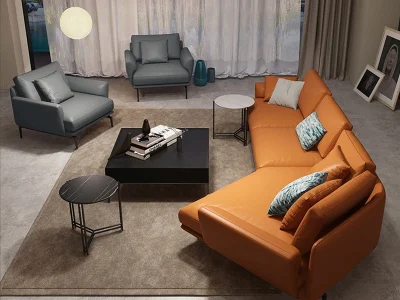 Sofa góc đệm da dáng cong L30