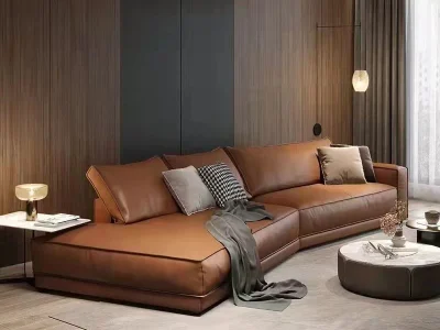 Sofa góc đệm da dáng cong L31