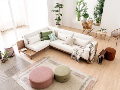 Sofa góc viền gỗ hiện đại L35