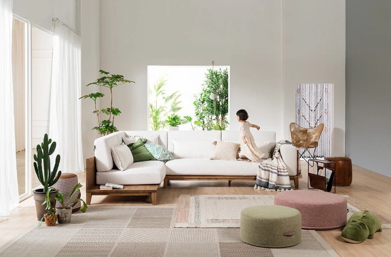 Sofa góc viền gỗ hiện đại L35