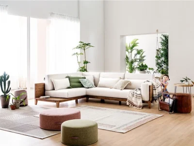 Sofa góc viền gỗ hiện đại L35