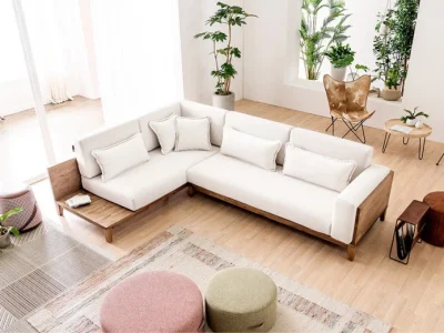 Sofa góc viền gỗ hiện đại L35