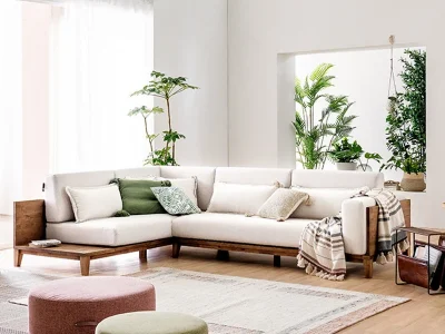 Sofa góc viền gỗ hiện đại L35