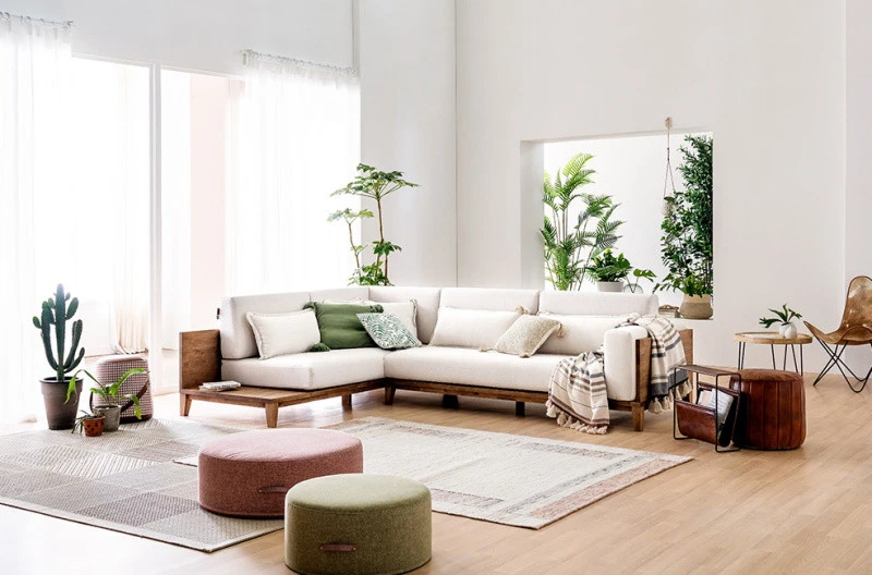 Sofa góc viền gỗ hiện đại L35