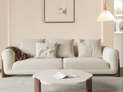Sofa văng chân gỗ bọc vải lông cừu V65