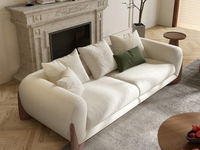 Sofa văng chân gỗ bọc vải lông cừu V65