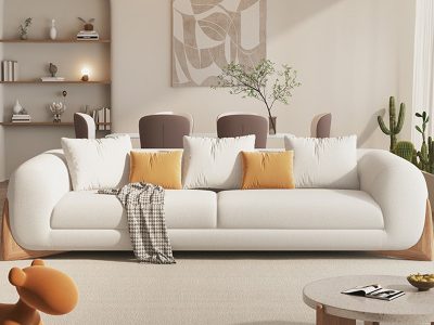 Sofa văng chân gỗ bọc vải lông cừu V65