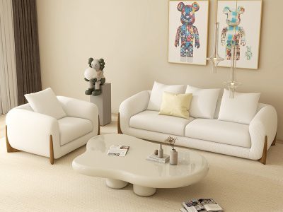 Sofa văng chân gỗ bọc vải lông cừu V65